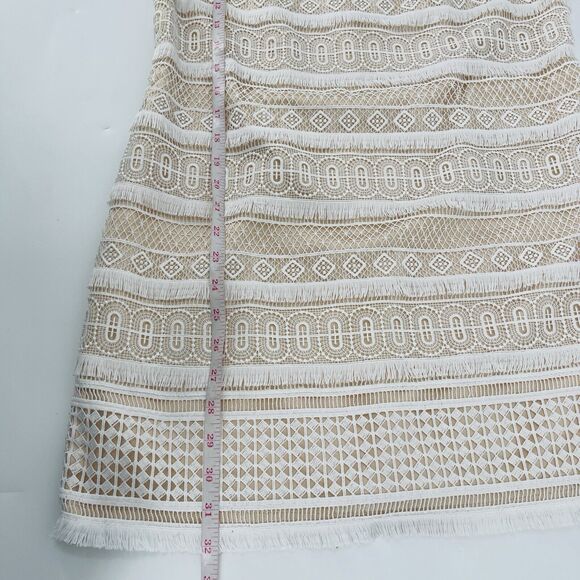 Eliza J Womens Dress Size 12 White Lace Overlay Fringe Cap Sleeve Shift Mini - Picture 11 of 12